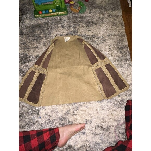Vintage 70s 60s Hippie Leather Crochet Button Front Vest Brown Womens Boho M - Picture 6 of 6
